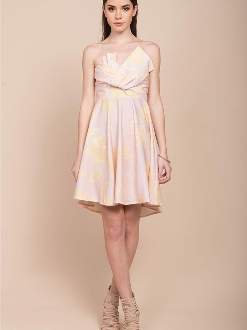 NWT Angel Biba Elise Strapless Formal Dress Pink & Yellow